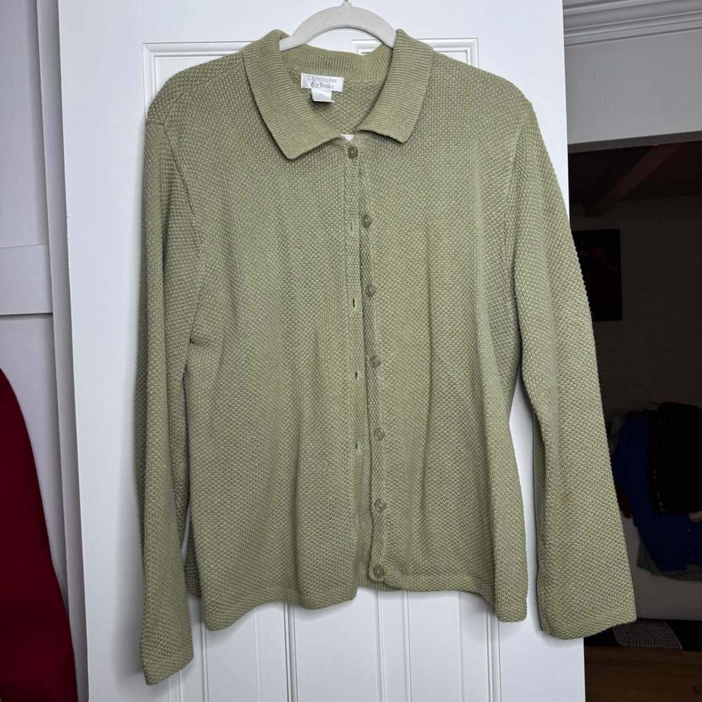 Christopher & Banks Light Olive Green Button-Up Knit Sweater